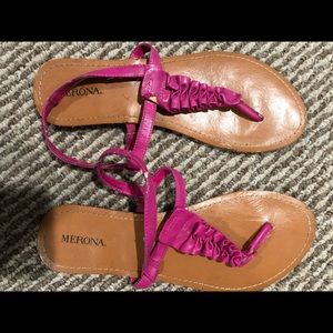 Tan and pink thong sandals